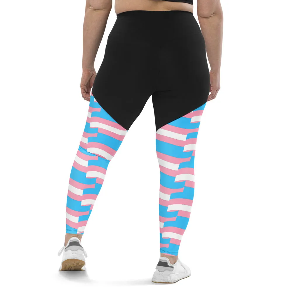 Trans Pride Flag Coloured High-Waisted Compression Fit Butt-Lifting Athletic Yoga Gym Pants