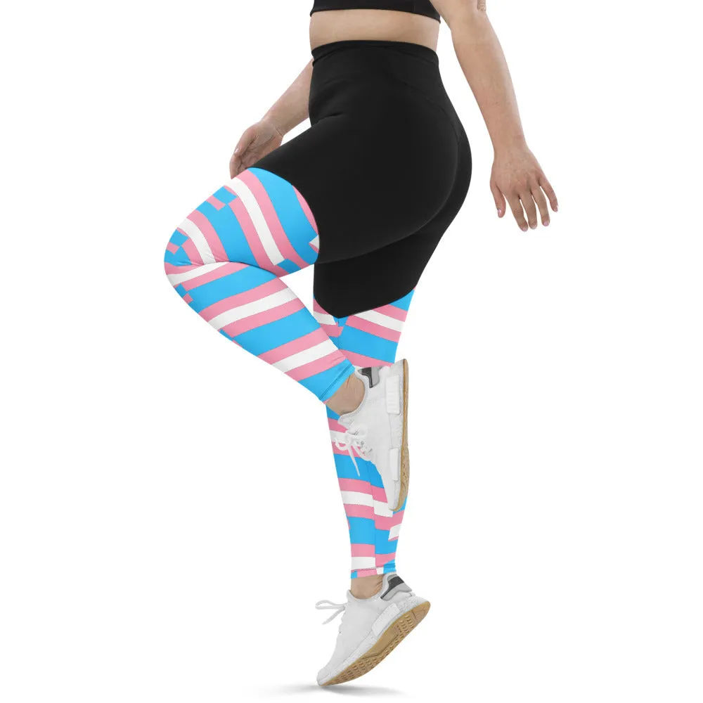 Trans Pride Flag Coloured High-Waisted Compression Fit Butt-Lifting Athletic Yoga Gym Pants