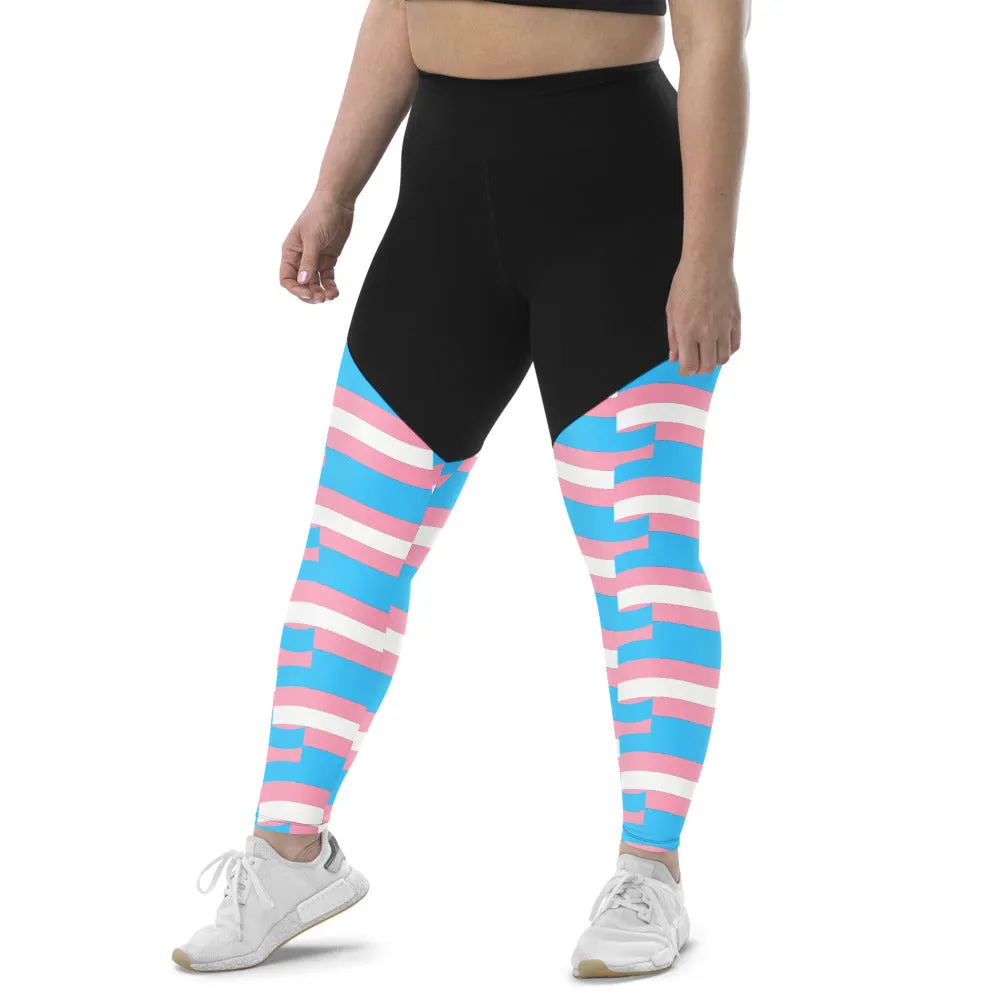 Trans Pride Flag Coloured High-Waisted Compression Fit Butt-Lifting Athletic Yoga Gym Pants