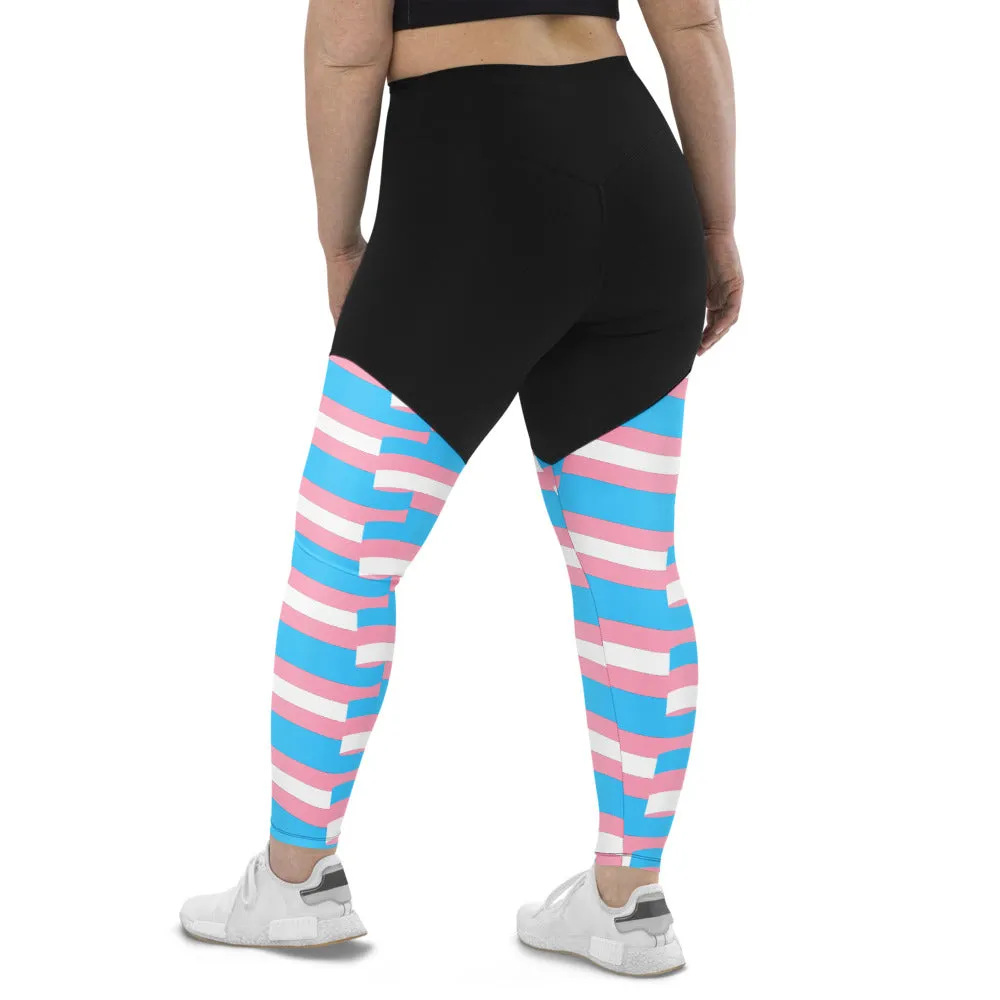 Trans Pride Flag Coloured High-Waisted Compression Fit Butt-Lifting Athletic Yoga Gym Pants