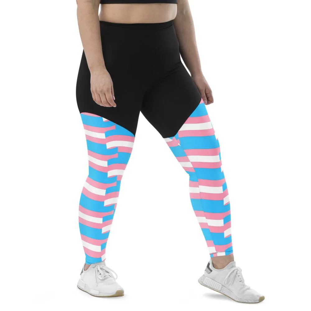 Trans Pride Flag Coloured High-Waisted Compression Fit Butt-Lifting Athletic Yoga Gym Pants