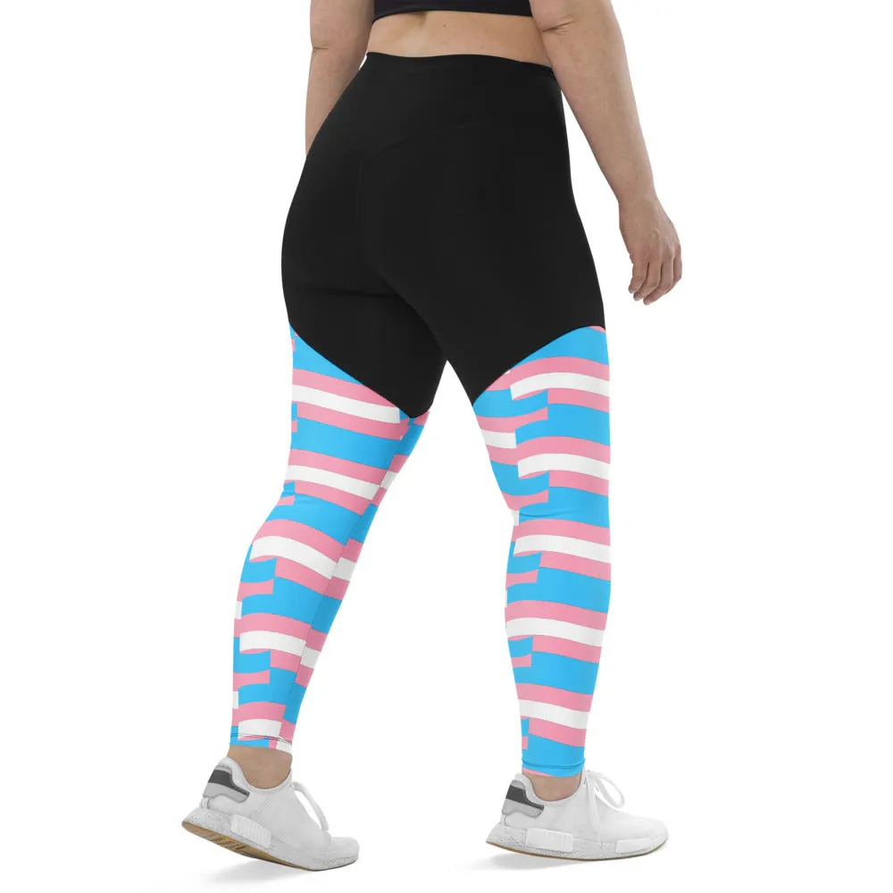 Trans Pride Flag Coloured High-Waisted Compression Fit Butt-Lifting Athletic Yoga Gym Pants