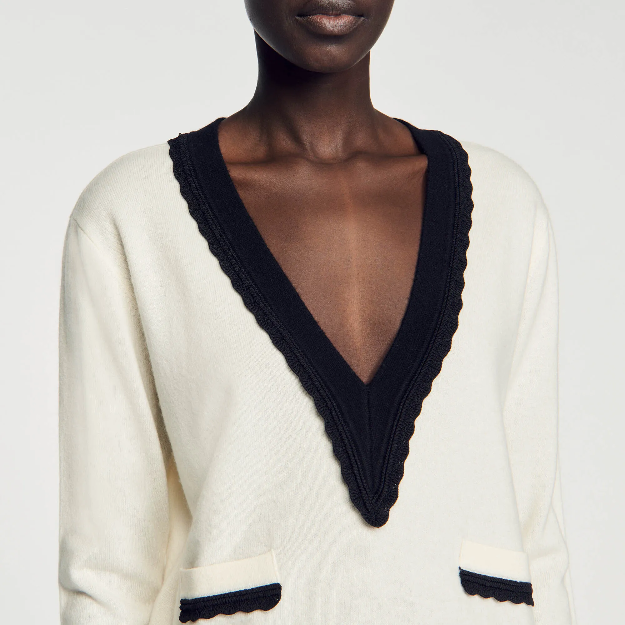 Two-Tone V-Neck Sweater