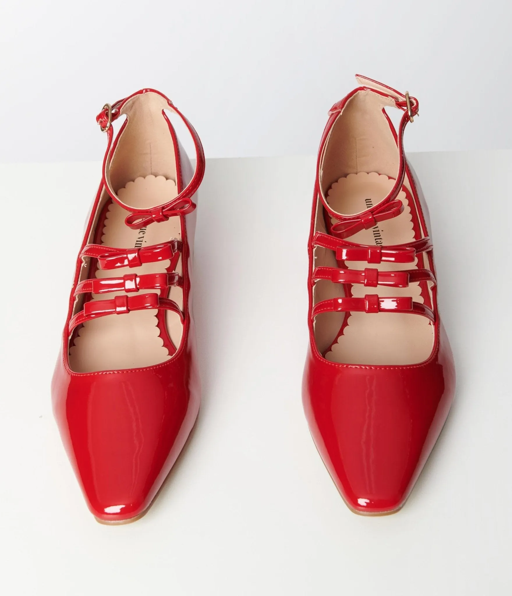 Unique Vintage Red Patent Strappy Bow Mary Jane Shoes