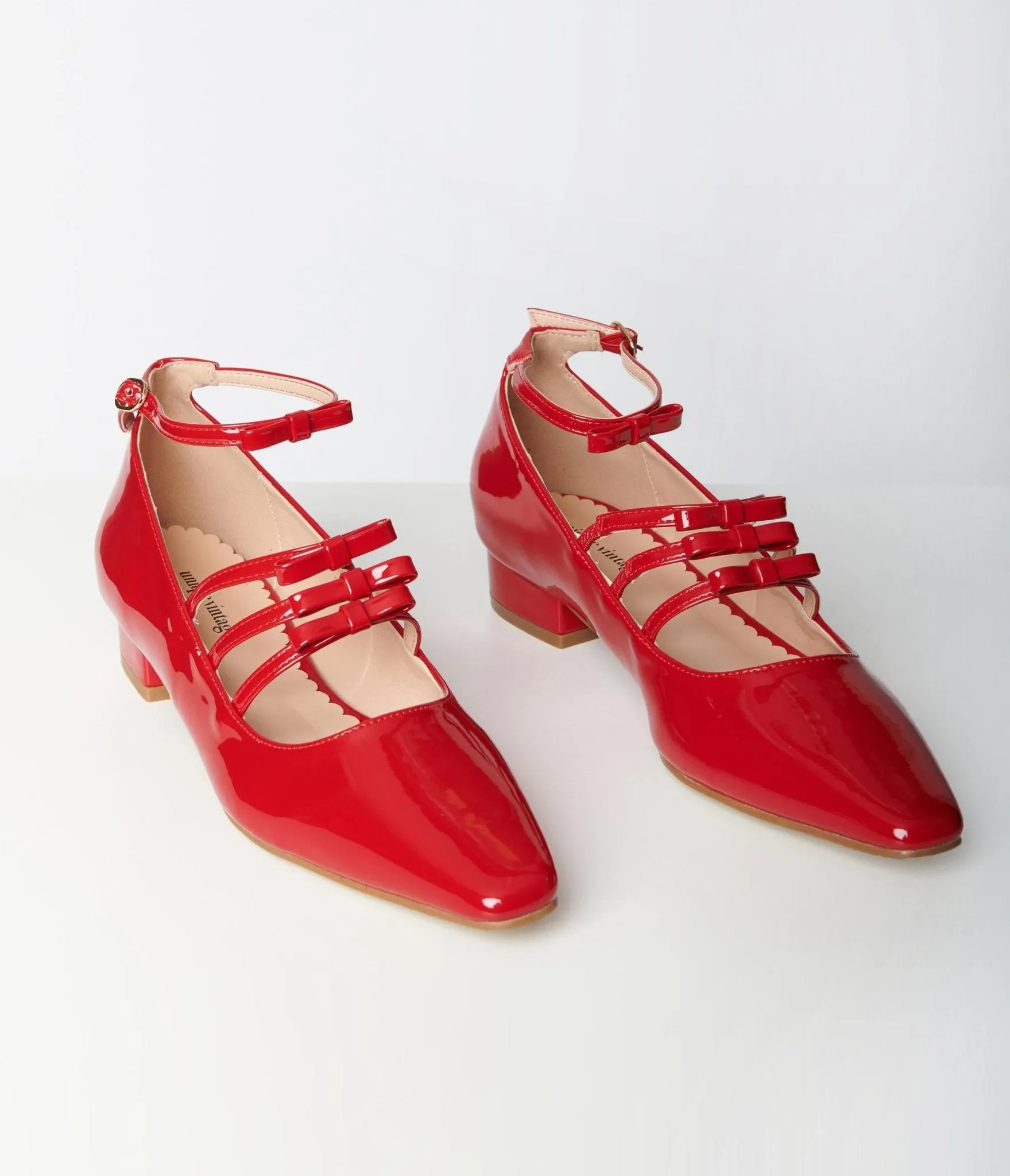 Unique Vintage Red Patent Strappy Bow Mary Jane Shoes