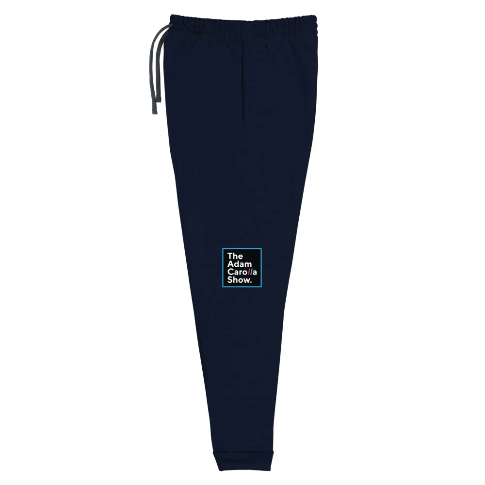 Unisex Joggers, The Adam Carolla Show Logo on Left Leg, ACS Icon on Right Leg