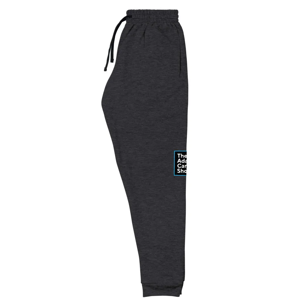 Unisex Joggers, The Adam Carolla Show Logo on Left Leg, ACS Icon on Right Leg