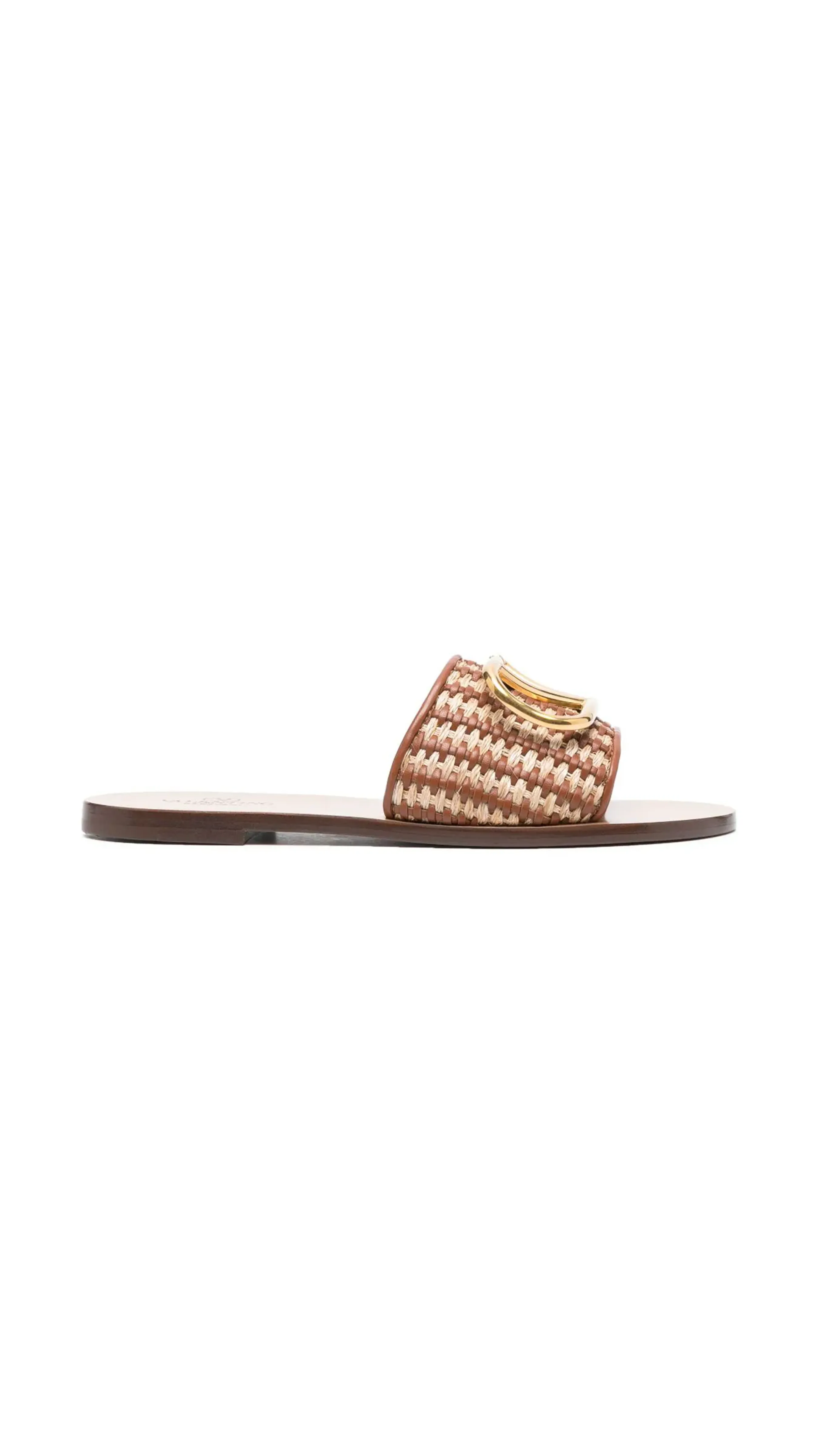 Vlogo Signature Slide Sandal in Woven Raffia and Nappa - Brown/Natural