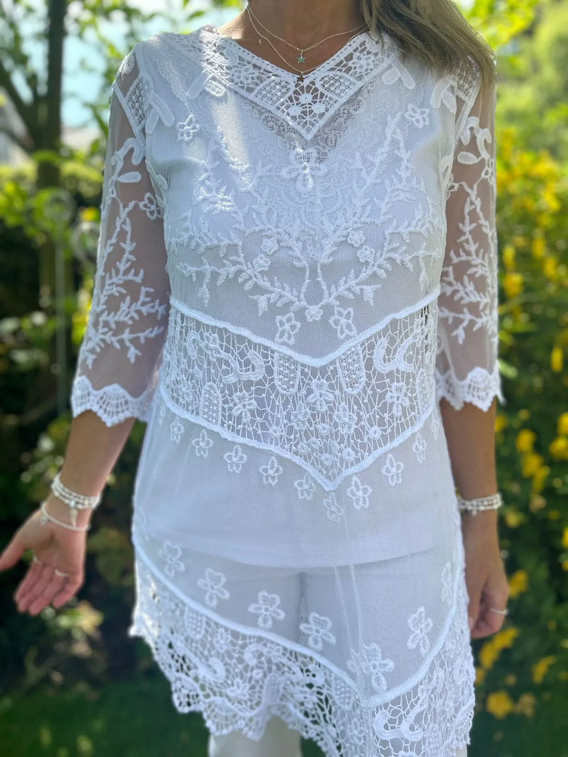 White Elegant Crochet Mesh Cover Up Diana