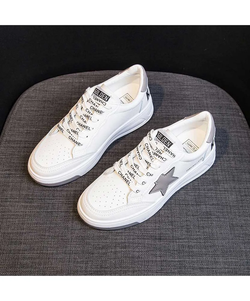 White grey star letter print shoe sneaker