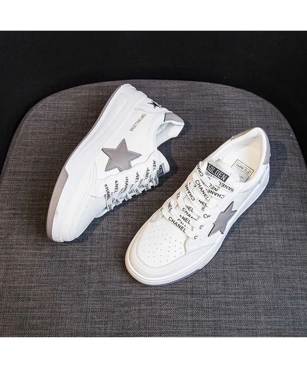 White grey star letter print shoe sneaker