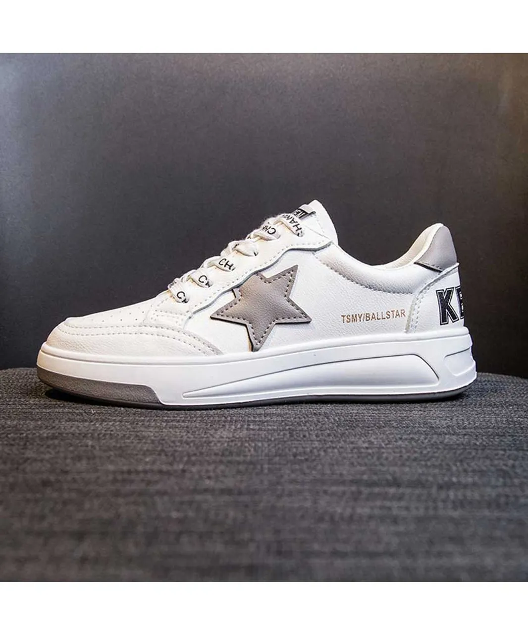 White grey star letter print shoe sneaker