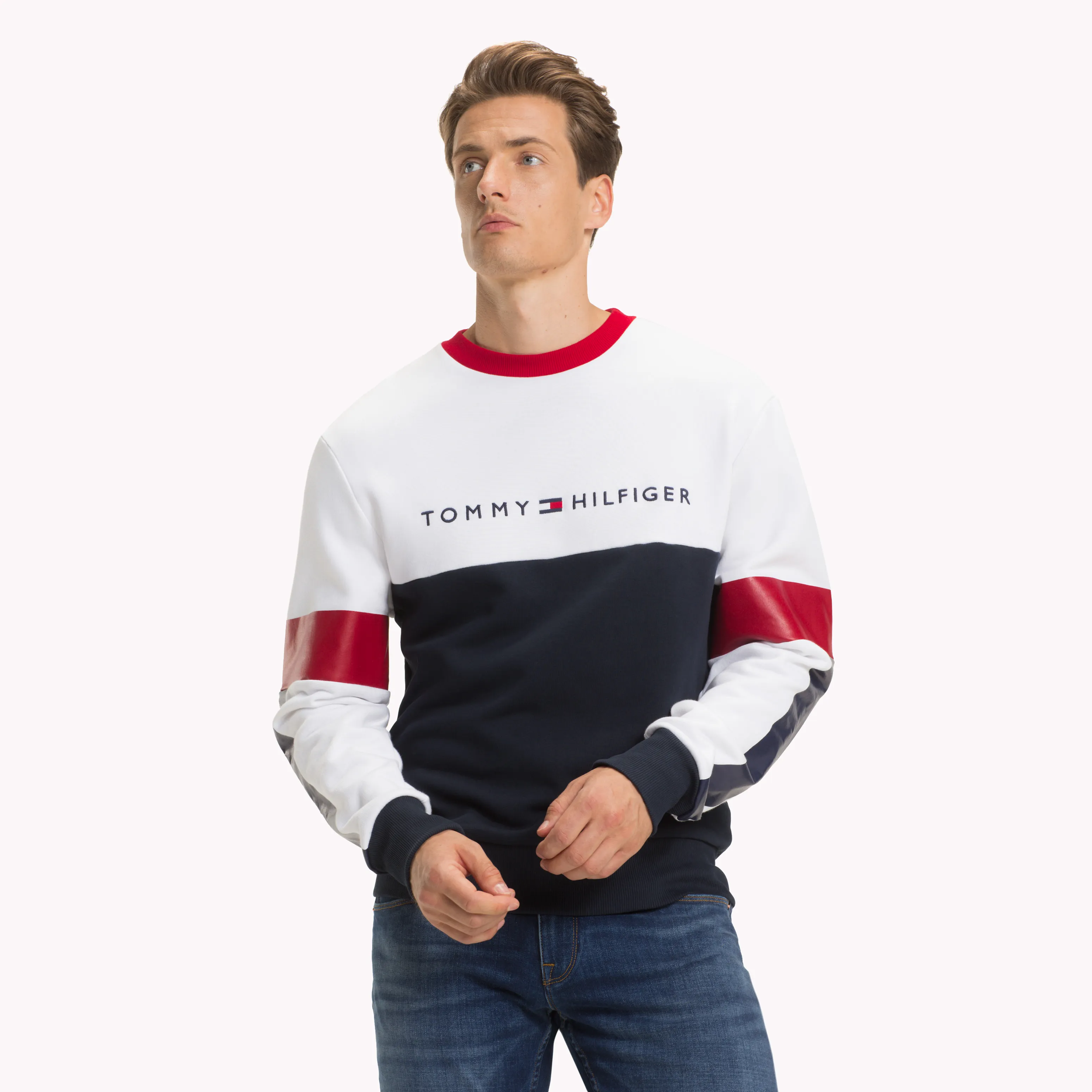 White Relaxed Fit Colour-Blocked Jumper | Sweatshirts & Hoodies | Tommy Hilfiger