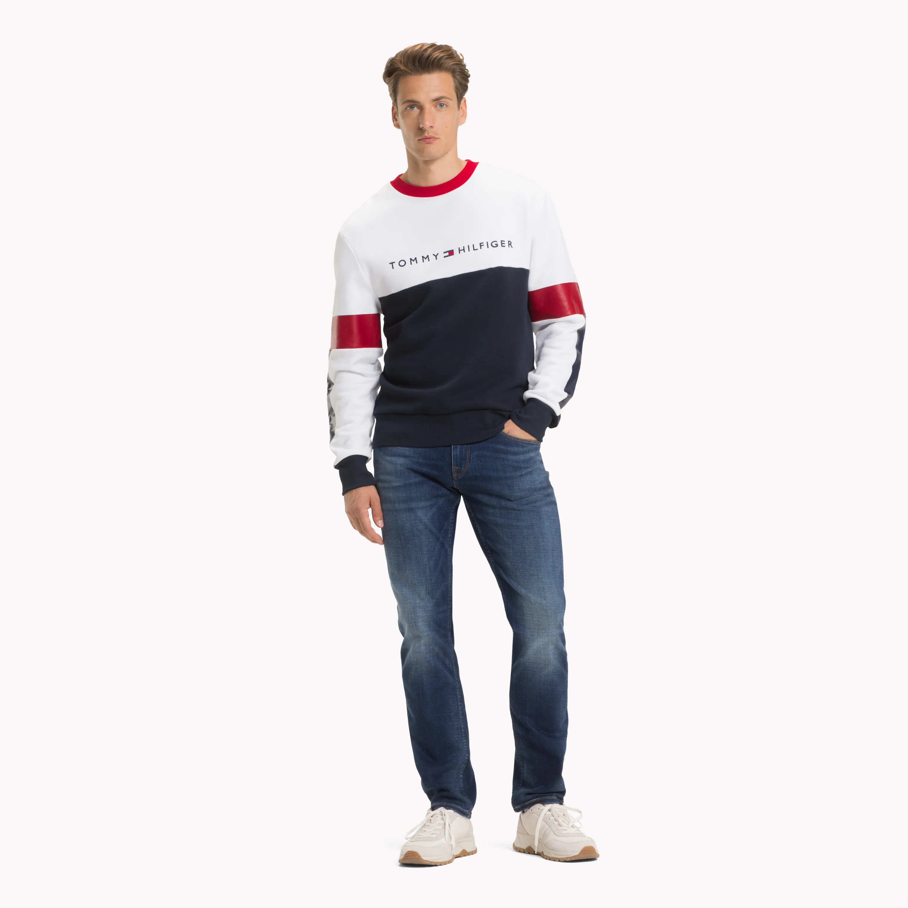 White Relaxed Fit Colour-Blocked Jumper | Sweatshirts & Hoodies | Tommy Hilfiger