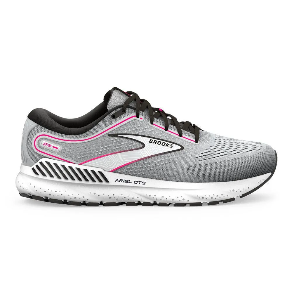 Women's Brooks Ariel GTS 23, Grey/Black/Pink, 8 D Wide