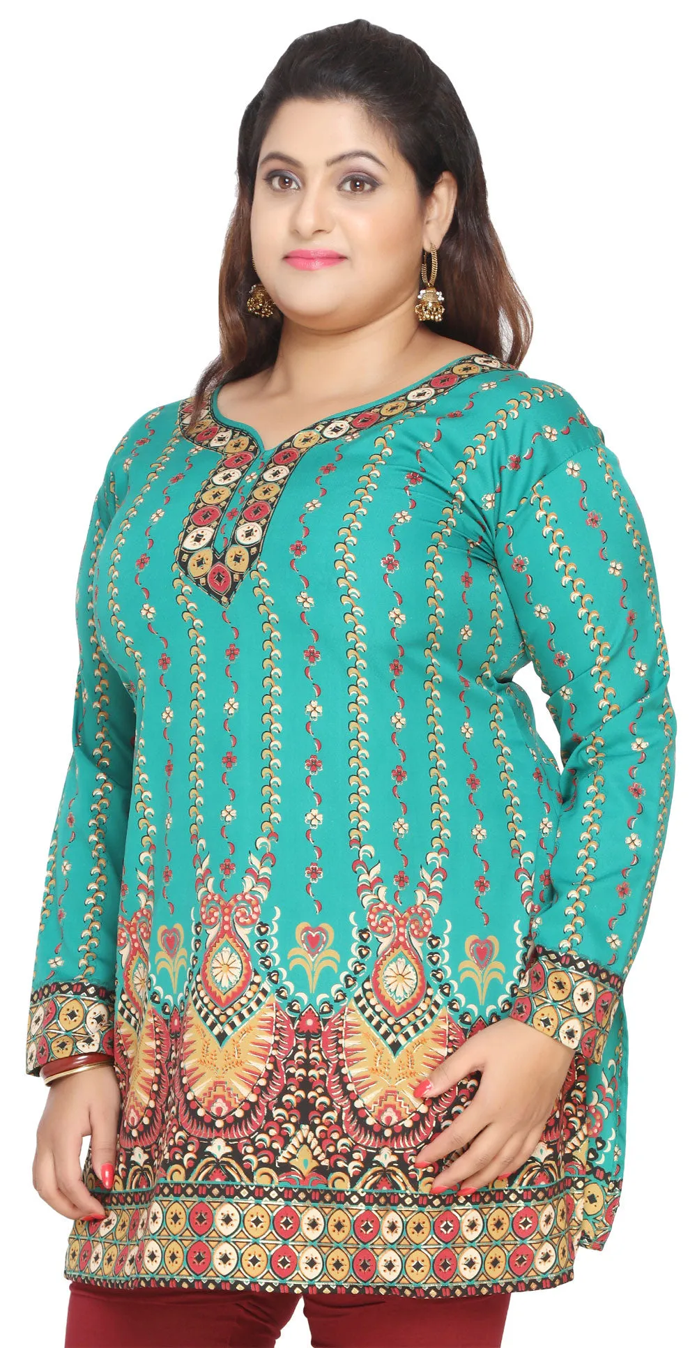 Womens Indian Plus SizeTunics Kurti Top Printed Apparel (Green)