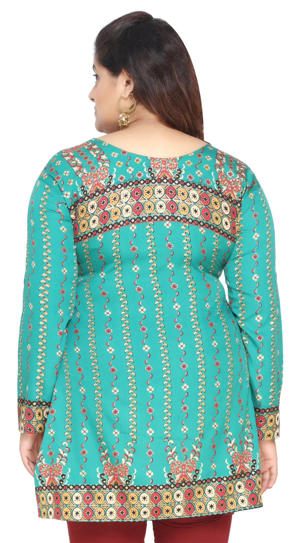 Womens Indian Plus SizeTunics Kurti Top Printed Apparel (Green)