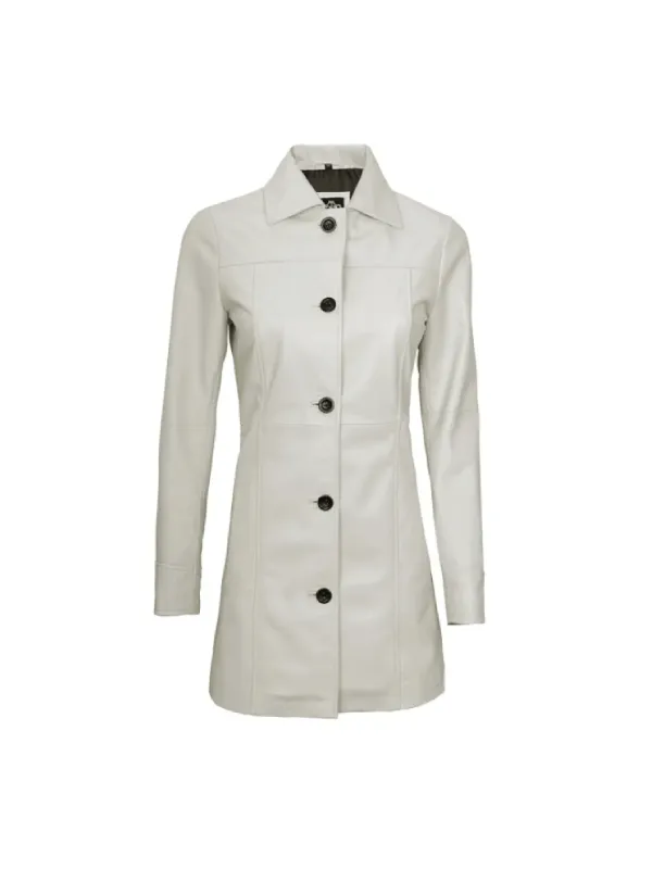 Womens Off White Leather Coat