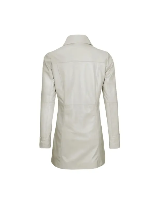 Womens Off White Leather Coat