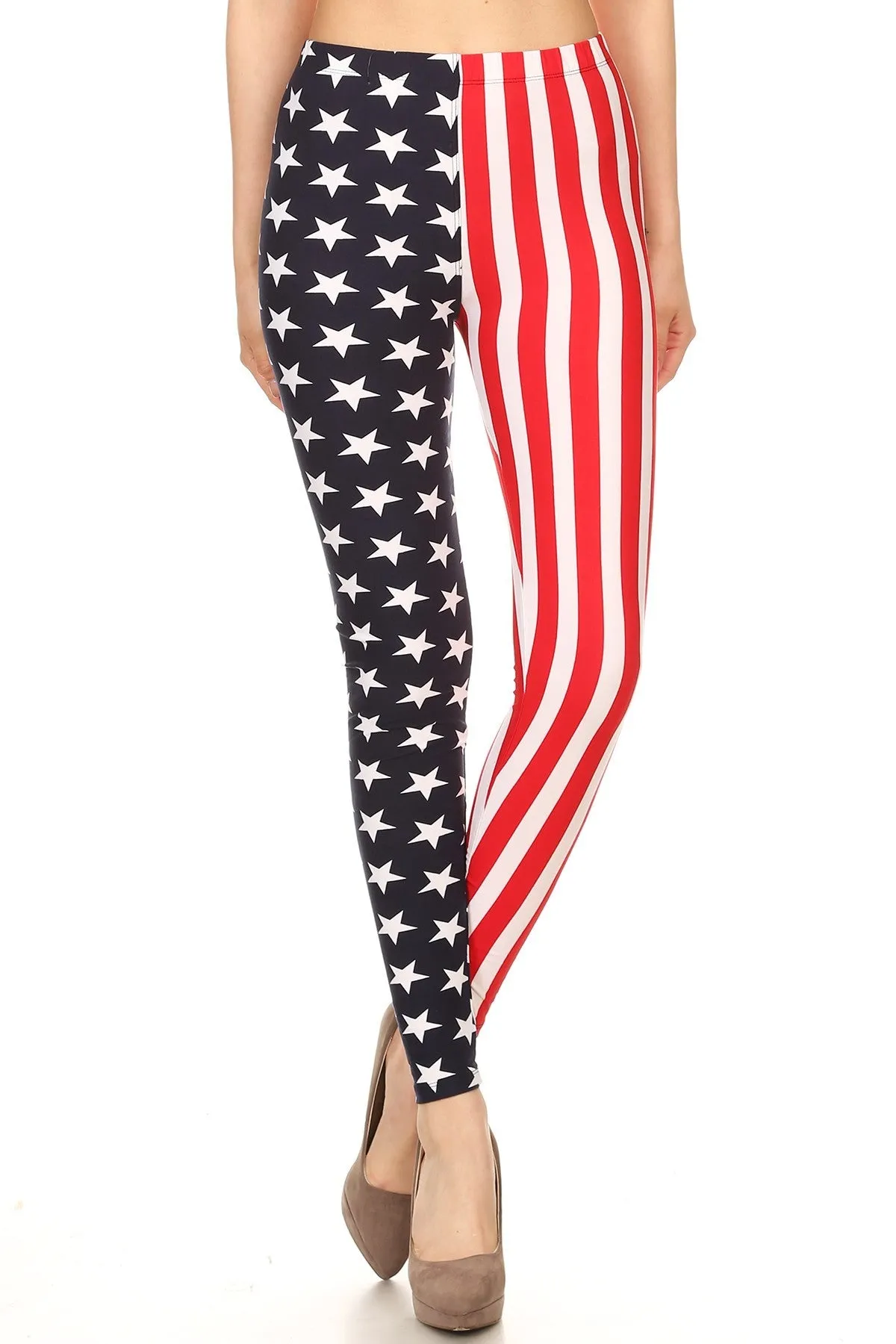 Women's Plus American Flag Star Stripe Pattern Printed Leggings