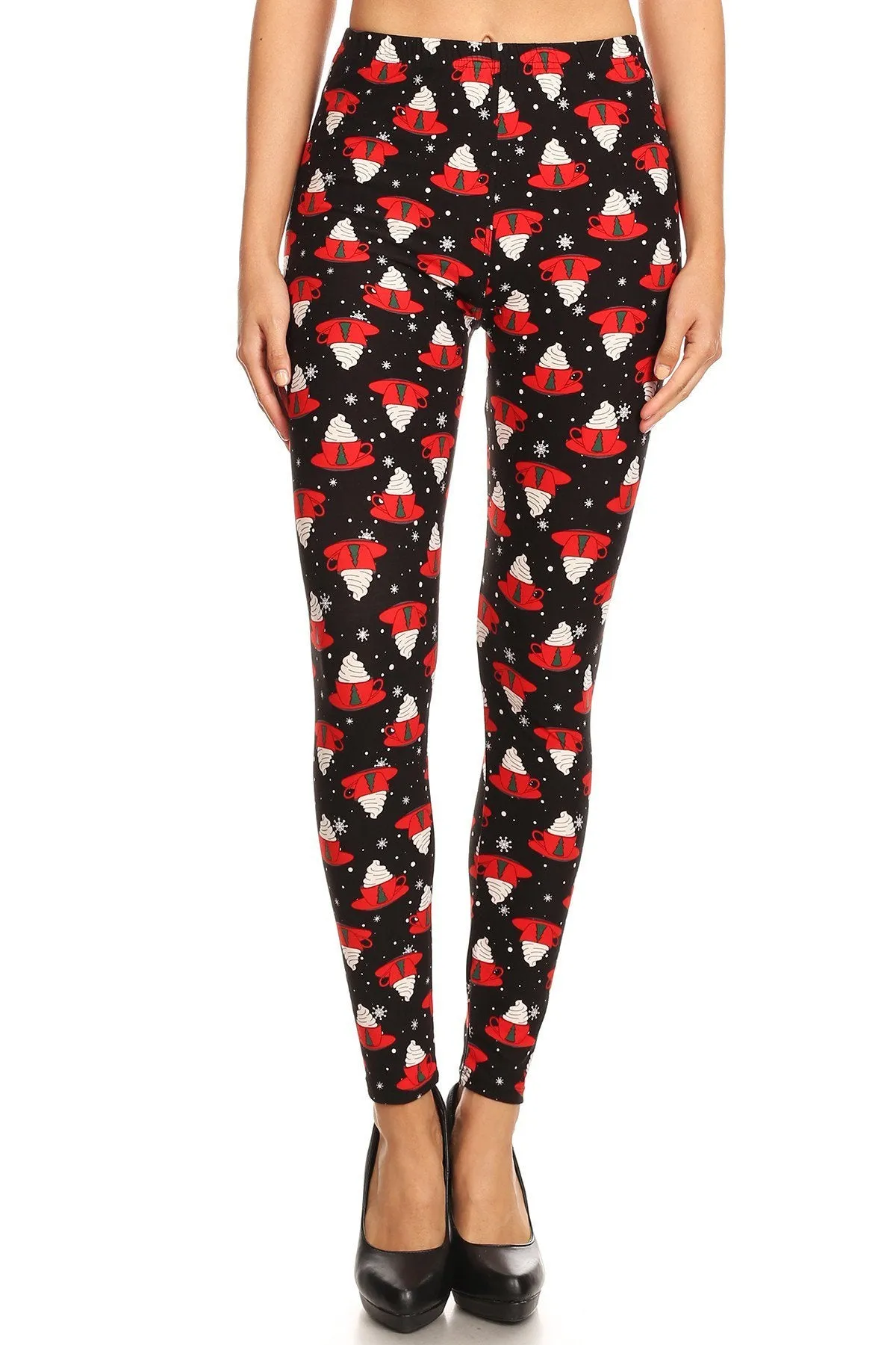 Women's Plus Christmas Coffee Mug Pattern Printed Leggings