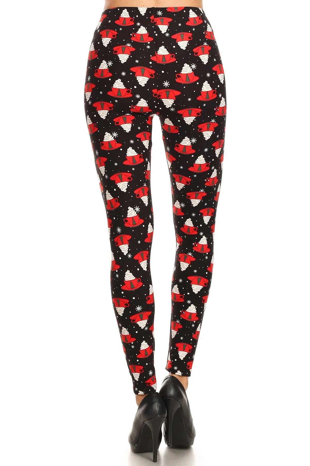 Women's Plus Christmas Coffee Mug Pattern Printed Leggings