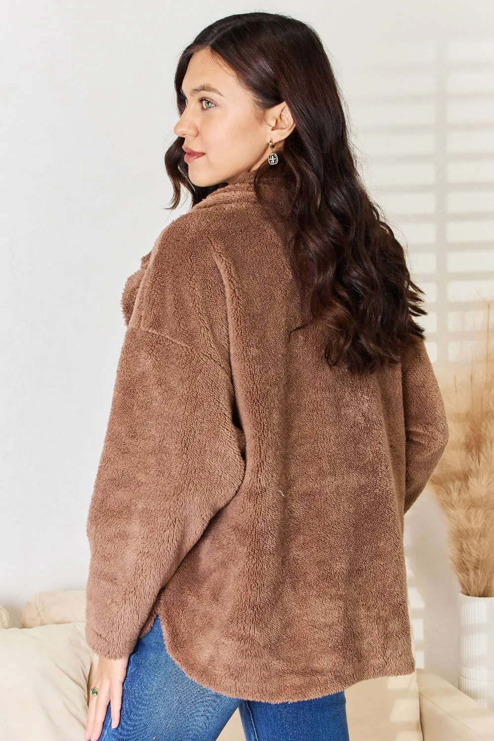 Women's Stylish Double Breasted Fuzzy Coat - Trendy and Warm Winter Outerwear for Ladies