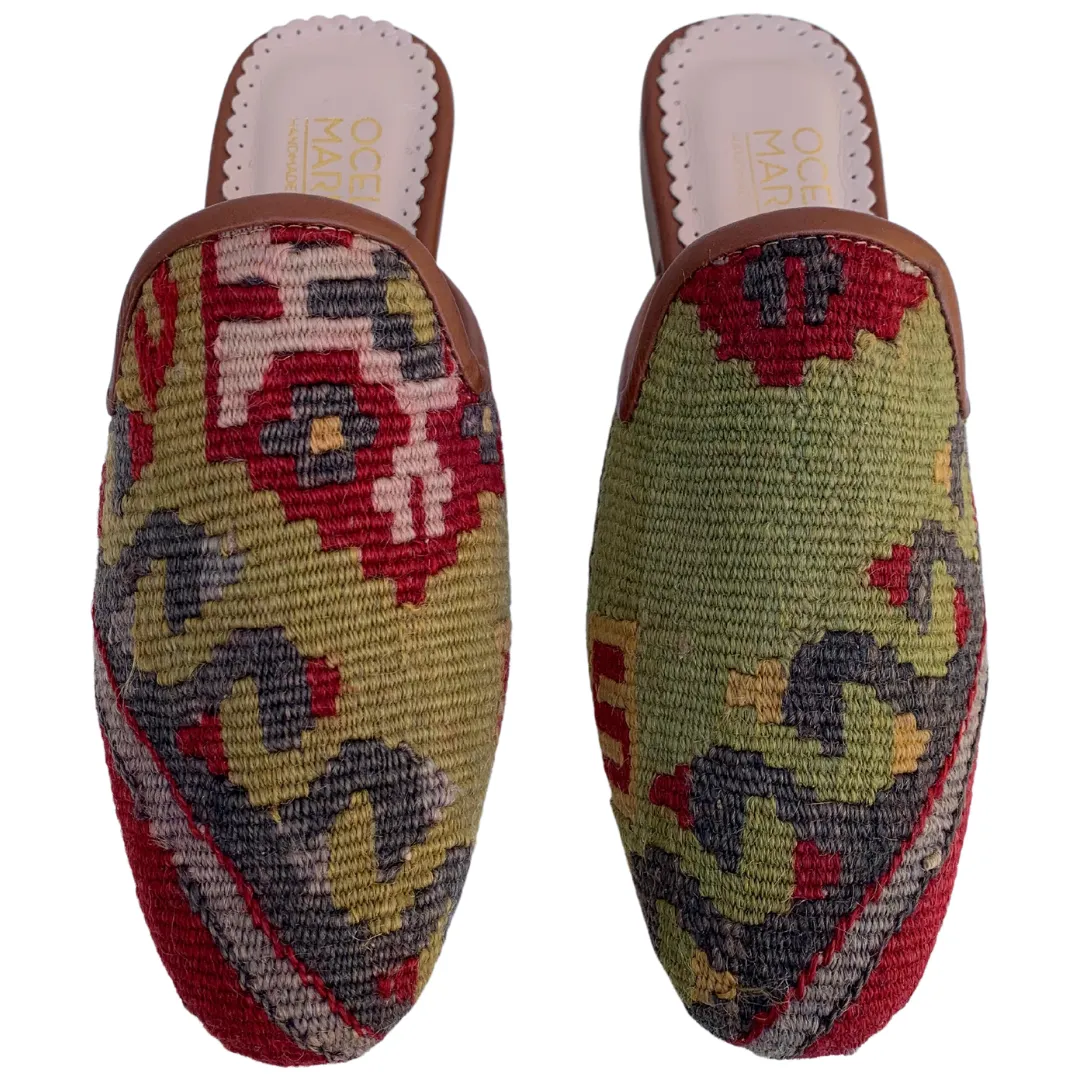 Women's Turkish Kilim Mules | Olive Rug