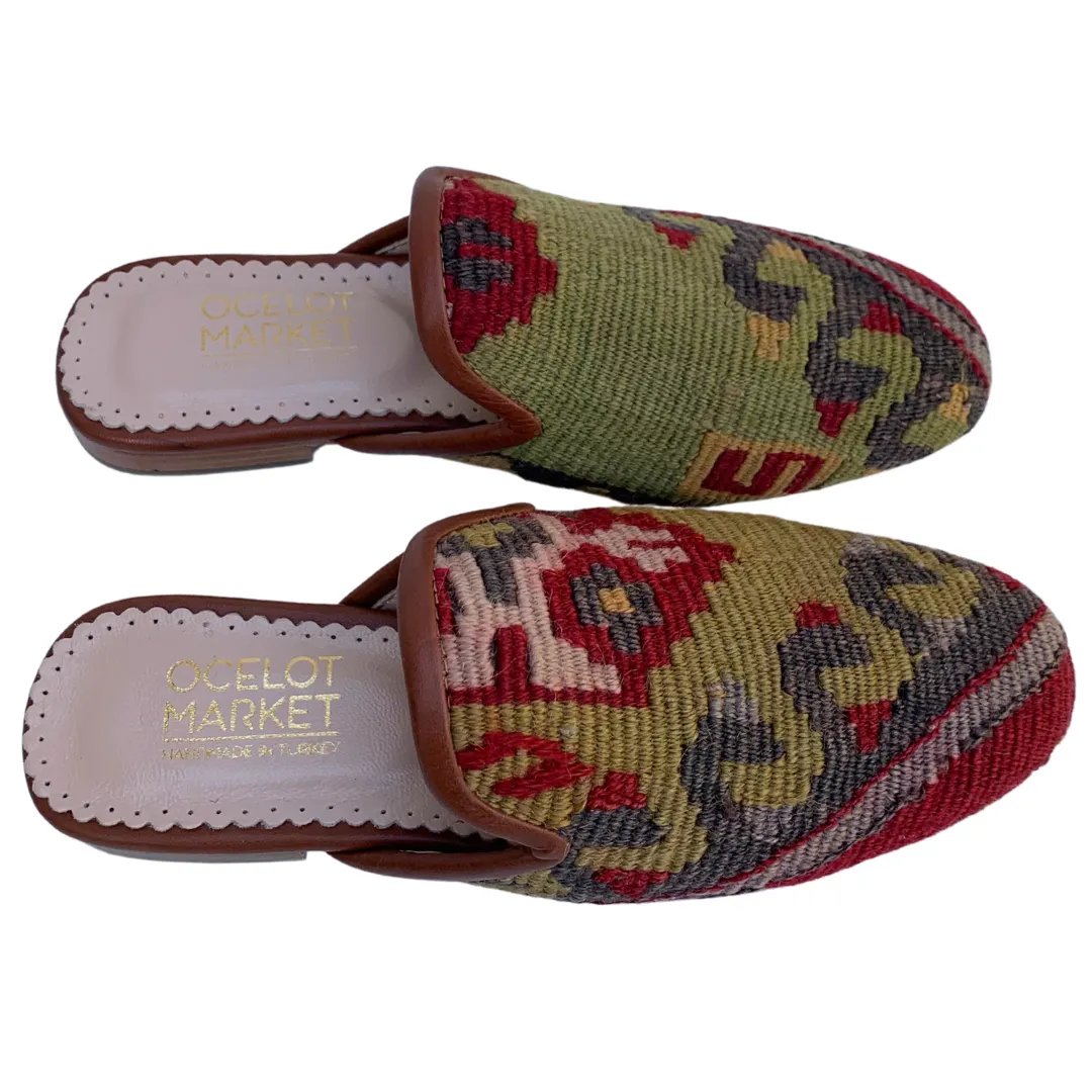 Women's Turkish Kilim Mules | Olive Rug