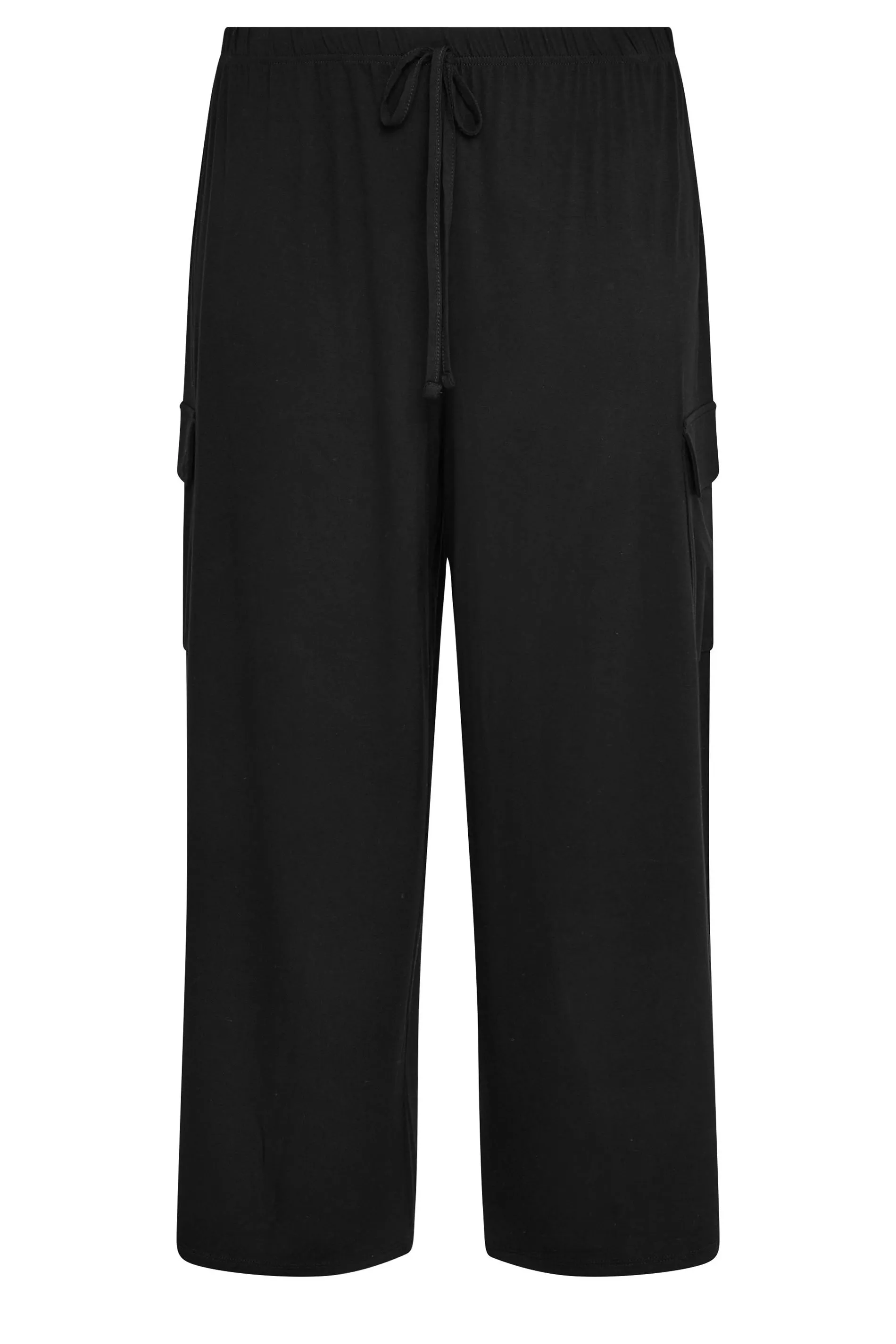 YOURS Curve Black Jersey Wide Leg Cargo Trousers