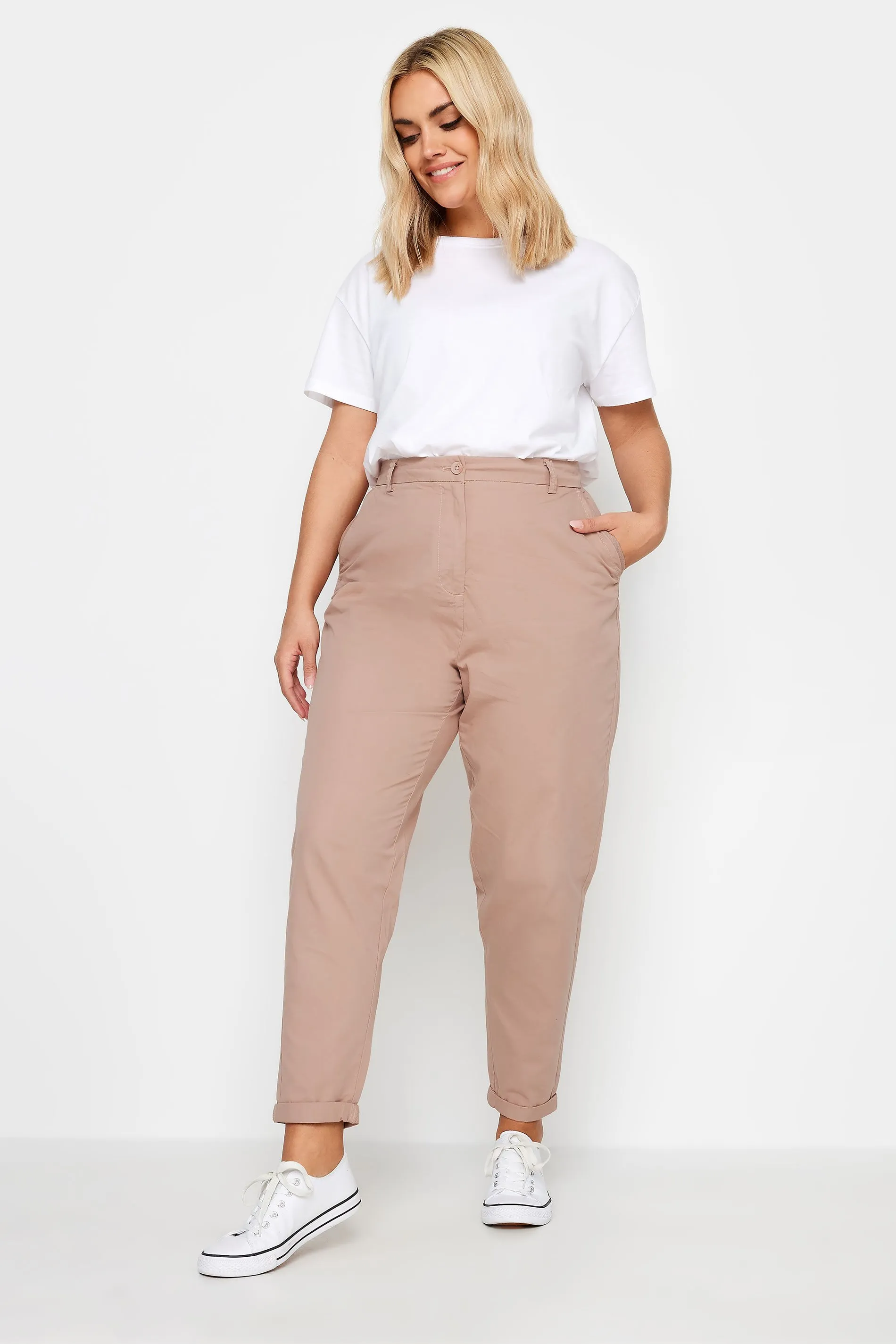 YOURS Curve Blush Pink Straight Leg Chino Trousers