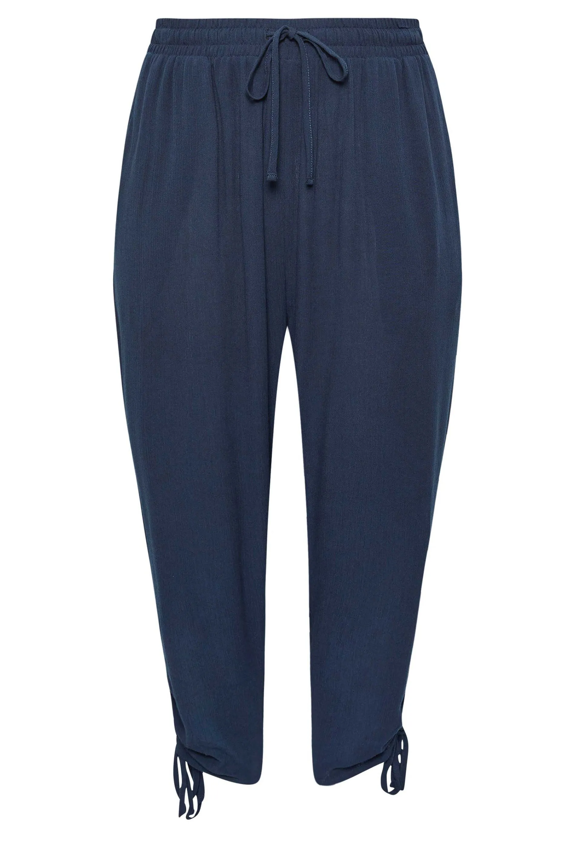 YOURS Curve Navy Blue Crinkle Ruched Cropped Trousers